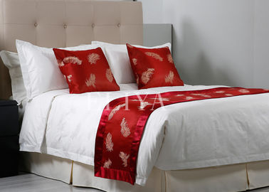 หรูหราผ้าฝ้าย 100% Jacquard White Hotel ผ้าปูที่นอนสำหรับโรงแรมระดับ 5 ดาวชุดเครื่องนอน